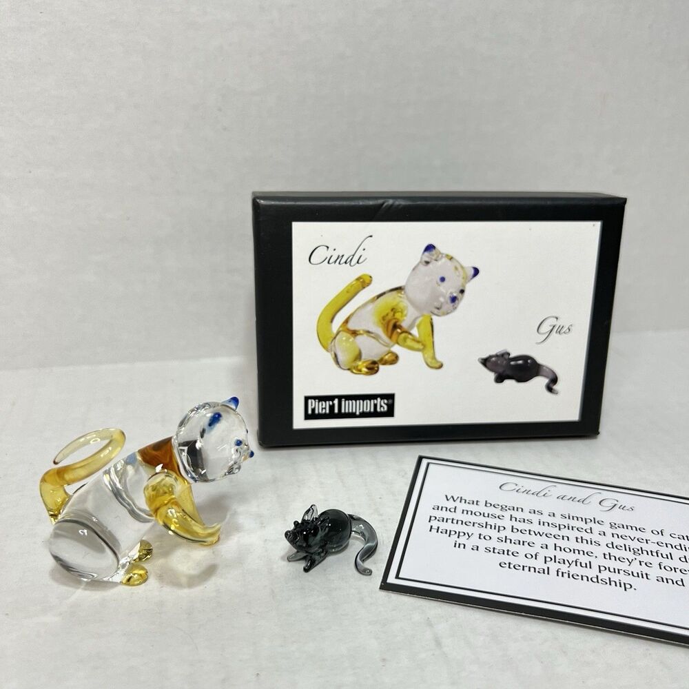 NEW Pier One Glass Cat & Mouse Cindi & Gus Blown Glass Miniature